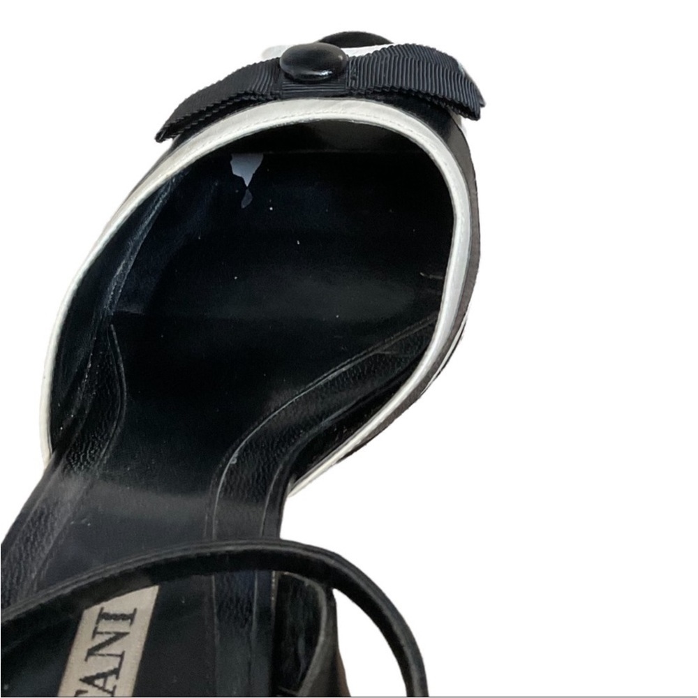 Alfani Black and White Leather Peep-Toe Heels with Slingback Strap - Picture 6 of 9